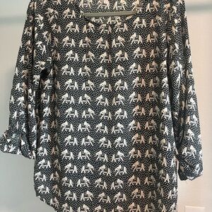Elephant Print Black and Beige Women's Top